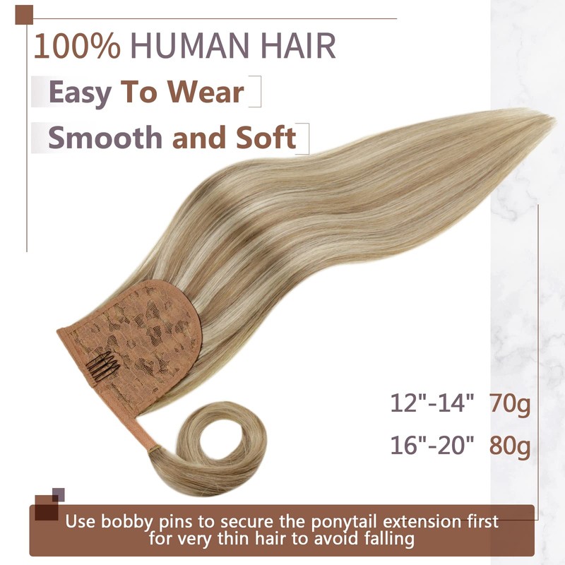 Runature Ponytail Real Hair Blonde Highlight, 30cm, Natural Clip-In Extensions,
