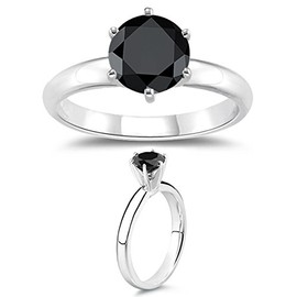 Mysticdrop 1.00 Ct of 5.65-6.37 mm A Round Black Diamond Engagement Ring in Silver