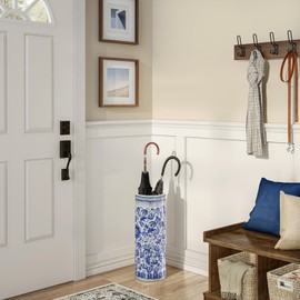 Red Lantern Oriental Furniture 24" Floral Blue & White Porcelain Umbrella Stand