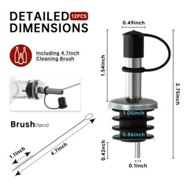 12Pcs Stainless Steel Bottle Pourers, Small Hole Bottle Olive Oil Spout with Rubber Dust Caps, Wine Pourers Liquor Pour Spouts for Pours Liquid, Wine, Vinegar, Most Liquor Bottles