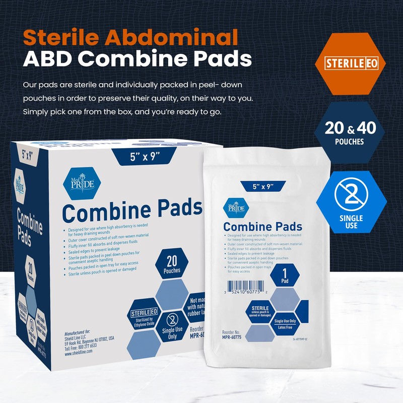 MED PRIDE Nonstick Sterile Abd Combine Pads 5x9 in (5