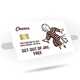 Get Out of Jail Free Credit Card Sticker 3-Pack - Debit Card Skin Cover Vinyl Decals - Protect & Personalize Credit/Debit Cards - Slim, Waterproof, Durable - Fits Chip (White)