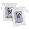 Ambesonne Pug Fabric Pouch Set of 2, Nerdy Glasses and