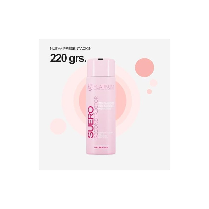 Tratamiento suero reconstructor keratina y colageno,Nueva presentacion Platinum 220 gr.