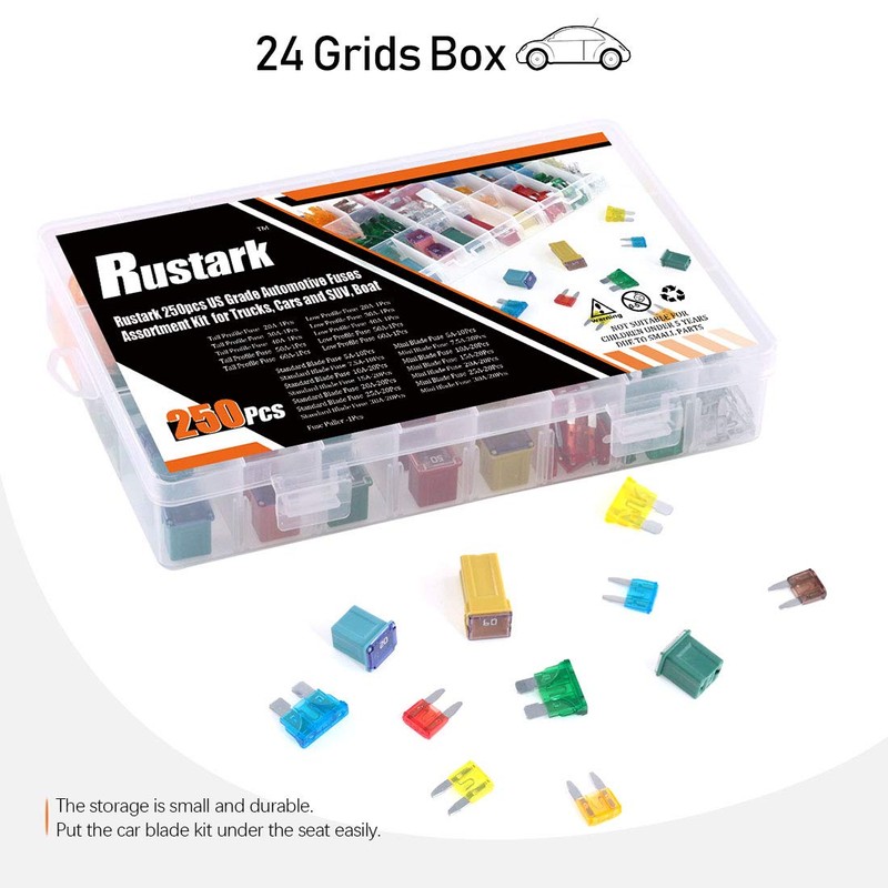 Rustark 250pcs US Grade Automotive Fuses Assortment Kit Standard &