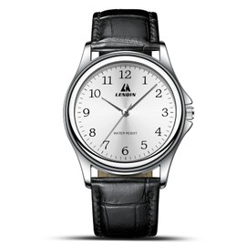 LN LENQIN Mens Watches Analog Quartz Watch for Men Casual Fashion Busines Waterproof Men's Wrist Watches with Leather Strap (Silver White)