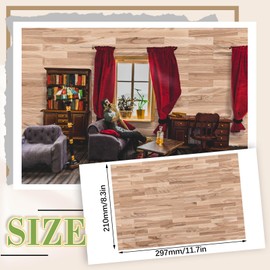 Flutesan 24 Pcs Miniature Dollhouse Wallpaper and Flooring Peel and Stick Mini DIY Self Adhesive Dollhouse Accessories 8.27 x 11.69 Inch (Natural Style)