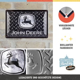 Nostalgic-Art Retro Tin Sign – John Deere – Diamond Plate Black – Gift idea for tractor fans, Metal Plaque, 20 x 30 cm