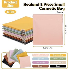 WEZCHUGHAOL 8Pcs Small Makeup Bag for Purse, Mini Cosmetic Pouch Lipstick Bag Coin Pouch, Portable No Zipper Self-Closing Small Makeup Pouch, Waterproof Snap Closure Leather Organizer Pouch