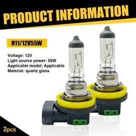 Slykew 2 PCS H11 Automotive Fog Light Halogen Bulb, 12V 55W High Transmittance Quartz Glass Shockproof High Low Beam Lamp, Bulb Replacement Accessories, for Most Cars, Trucks, Trailers (White)