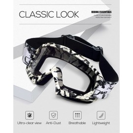KINGBIKE Motocross Goggles MTB Goggles Dirt Bike ATV Cross Goggle Safety Tactical Riding Motorcycle Goggles for Men Women Youth Fit Over Glasses (Black/White, Adult)