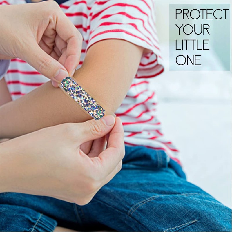 Glitter Strips Bandages for Kids - 100 Count Latex Free