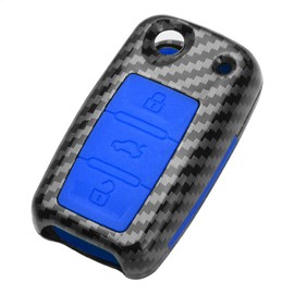 TANGSEN - Funda con tapa para llave para Compatible con Volkswagen VW BEETLE CC EOS JETTA GOLF GTI JETTA Passat PHAETON R32 RABBIT TIGUAN TOUAREG 3 4 botones, entrada remota sin llave, diseño de fibra de carbono, cubierta de silicona ABS azul