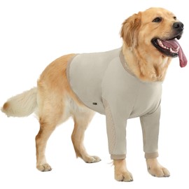 Aimydog Dog Recovery Sleeve with Elbow Protector, Recovery Suit for Dog Front Legs, Pet Long Sleeve Suit to Stop Licking, Soft Breathable Cone Collar Alternative for Male Female, Beige, 2XL
