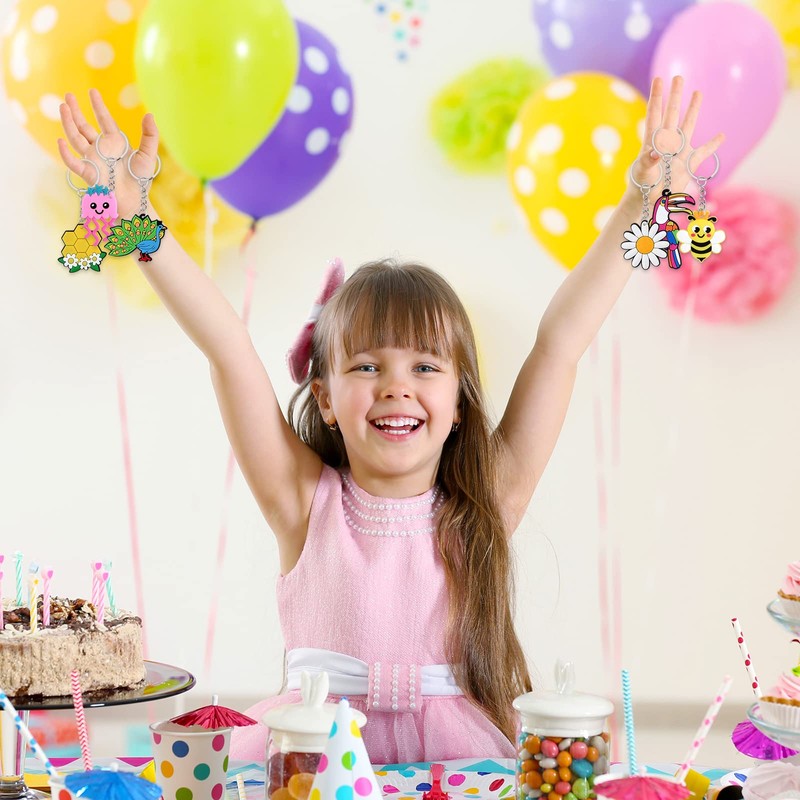 FEPITO 30 Pack Animal Keychains for Party Favors Supplies, Kids