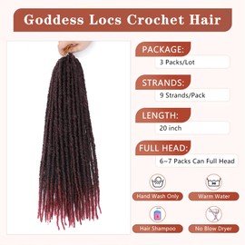 MSMUSAS Goddess Locs Crochet Hair 20 Inch 3 Packs/Lot Faux Pre Looped Locs Crochet Hair Extensions for Women 27 Strands Synthetic Crochet Braids Dreadlocks Pre-Looped(1B/Bug)