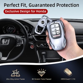 saxsion for Honda Key Fob Cover with Keychain - 2025 2024 2023 2022 2021 2016-2020 Civic Accord CR-V Pilot HR-V Ridgeline Odyssey Passport Key Fob Case Protector (Fashion Silver，For Honda-A)