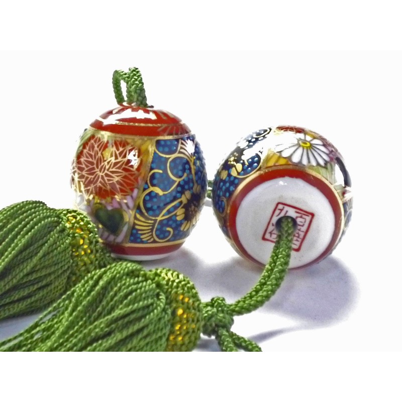 九谷焼【風鎮】青粒＆金花詰 ハート