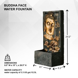 XBrand 29.5" H Bronze and Natural Polystone Indoor Outdoor Buddha Face Water Wall Fountain w/Pump and Splash Guard, Relaxing Zen Décor for Home Patio Garden Backyard