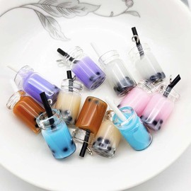 Borsgye 24 Stück Anhänger für Milchtee, Getränke, Miniatur-Perlen, Tassenverzierungen, Kunstharz, Boba, Bubble Tea, Kunstglasflasche für selbstgemachten Schmuck, Schlüsselanhänger, Ohrringe, Basteln,