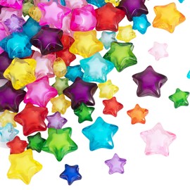 Winsyison 60pcs Acrylic Star Beads, Colorful Pony Beads for Women, Flat Star Spacer Charms with 2 Size for Necklace Bracelet Jewelry Making DIY Crafts