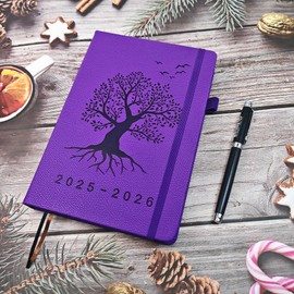 Diary 2025-2026 - Academic Diary A5 Page a Day, Mid-Year Productivity Planner (Jul.25-Jun.26) with Monthly View, Colourful Tabs Famous Quotes, Inner Pocket, 5.9" x 8.5"（Purple）