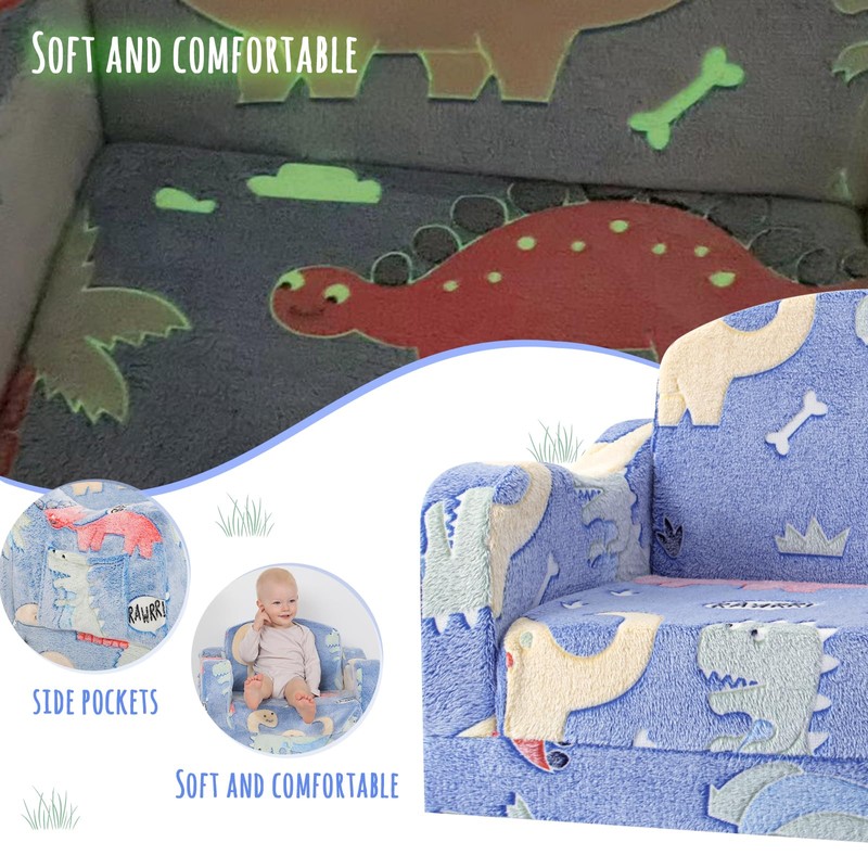 Thick Comfy Toddler Chair and Couch for Kids,2-in-1 Soft Plush