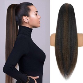 Claw Ponytail Extension for Women – Synthetic Long Wavy 30" Curly Ponytail Clip-in Hair Extensions, Natural Fluffy Look (Color: Ombre Black Dark Blonde) (Platinum Blonde, Long)