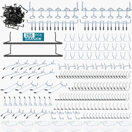 Daanxw 286PCS Pegboard Accessories Organizer Kit, Including pegboard Box Organizing Various Tools, 1/8 and 1/4 inch Pegboard Hooks Assortment for Hanging Storage,Garage Wall (286-Transparent Box)