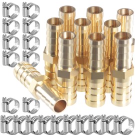 Sctihwelire Brass Hose Barb Reducer 1/2" (12mm) to 3/8" (10mm) Splicer Mender Reducing Barb with Stainless Steel Pipe Clamps air Hose Repair kit for Pipe Line/Fuel/Air (10 Pcs)