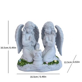 Solar Powered Twin Angel Garden Statue 6.49 Inch - Waterproof Resin Lighted Outdoor Memorial Decor for Yard, Cemetery, Patio