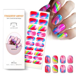 QQPPOLIU Gel Nail Stickers Semi Cured Strips with Multi Color Design Stick on Nails Gift for Women Home Manicure Arts