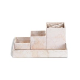 BIGSO LENA Desk Organiser for Pens, Paper Clips, Sticky Notes etc. - Sorting Box with 4 Compartments - Fibreboard and Paper Organiser System - Beige