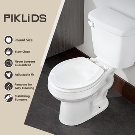 Wood Toilet Seat, Slow Close, High Gloss Finish, Premium Moulded Wood, White, Quick Release, PIKLiDS (Round)