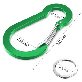sprookber 3.2 Inch Aluminum Carabiner Clips D Ring, Caribeaner Spring Snap Hook with Keychain for Camping, Hiking, Gym & Outdoor Gear, Set of 10(Green)