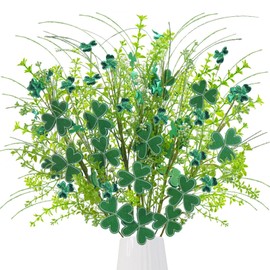 MHMJON 8 Pcs St. Patrick's Day Decorations Artificial Shamrock Flower Picks Green Shamrocks Suitable for Party Gathering ST Patricks Day Table Decor（17.7 Inch）