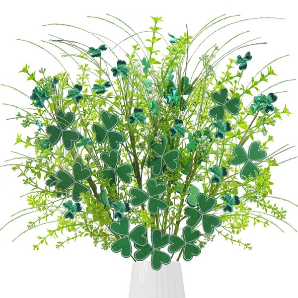 MHMJON 8 Pcs St. Patrick's Day Decorations Artificial Shamrock Flower