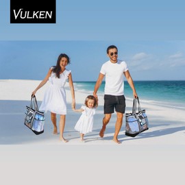 Vulken - Bolsa de playa de malla extragrande de 42 litros. Bolsa de hombro con cierre superior de 9 bolsillos, Negro -, Large, 21” x 16” x 7.5", 42L