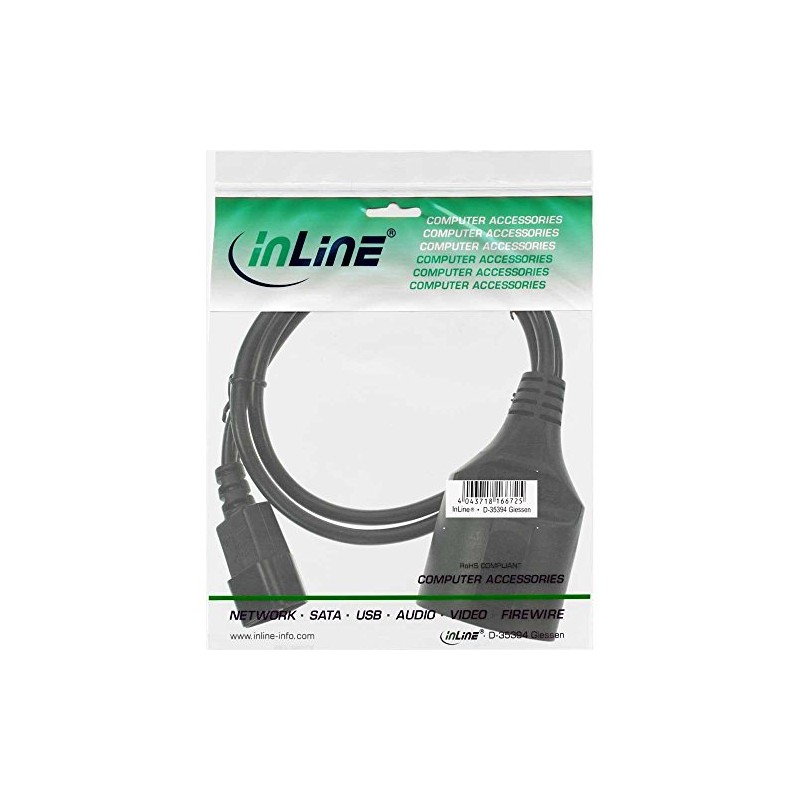 InLine® Power cable, C14 plug to Schutzkontakt female, black, H05VV-F