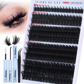 CORUSCATE CORUSCATE Spiky Lash Clusters Kit 120D Volume Cluster Eyelash Extensions Mink Strip Lashes Spikes Mega Style Lash Extension Kit 14-22mm Eyelash Clusters Long Individual Lashes with Lash Cluster Glue