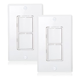 Maxxima AC Combination Switch - Double On/Off Paddle Rocker Light Switch, White Decorative Wall Plates Included, 15 Amp, Ideal for Bedrooms, Kitchens, Fans, and Household Use - 2 Pack