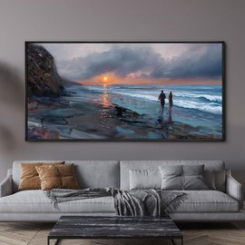 yiijeah Beach Wall Art - Large Canvas Prints Wall Decor Beach Sunset Ocean Waves Nature Abstract Pictures Wooden Framed for living Room Bedroom and Office