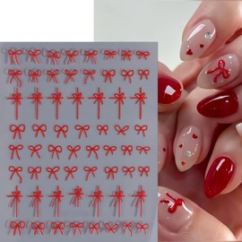 8Sheets Bow Nail Stickers for Nail Art Set, Colorful Bow Tie Nail Decals 3D Self-Adhesive Black White Pink Red Bows Tie Nail Designs Ribbon Bowknot Nails Stickers Nail Supplies for Women Manicure