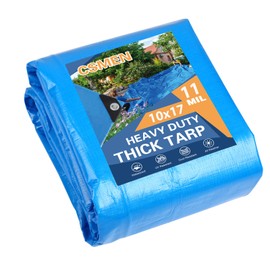 CSMEN Tarp Heay Duty Waterproof 10x17ft,Blue Tarp Cover Plastic Poly Tarpaulin for Outdoor Cover,Emergency Rain,Roof, Pool, Boat,Camping - Multipurpose with 11Mil Thickness