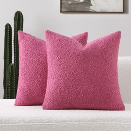 FUTEI Pack of 2 Hot Pink Boucle Accent Decorative Throw Pillow Covers,18x18 Inch Soft Solid Textured Cushion Case,Home Decor for Couch Bed Living Room