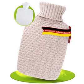 Hugo Frosch Classic Plant Hot Water Bottle 1.8 L with Organic Knitted Cover Sand
