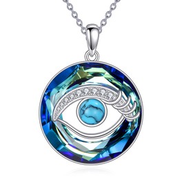 TOUPOP Evil Eye Necklace Sterling Silver Evil Eye Pendant with Turquoise Protection Crystal Necklaces for Women Good Luck Evil Eye Jewelry Birthday Christmas Gifts for Women Friend (Turquoise)
