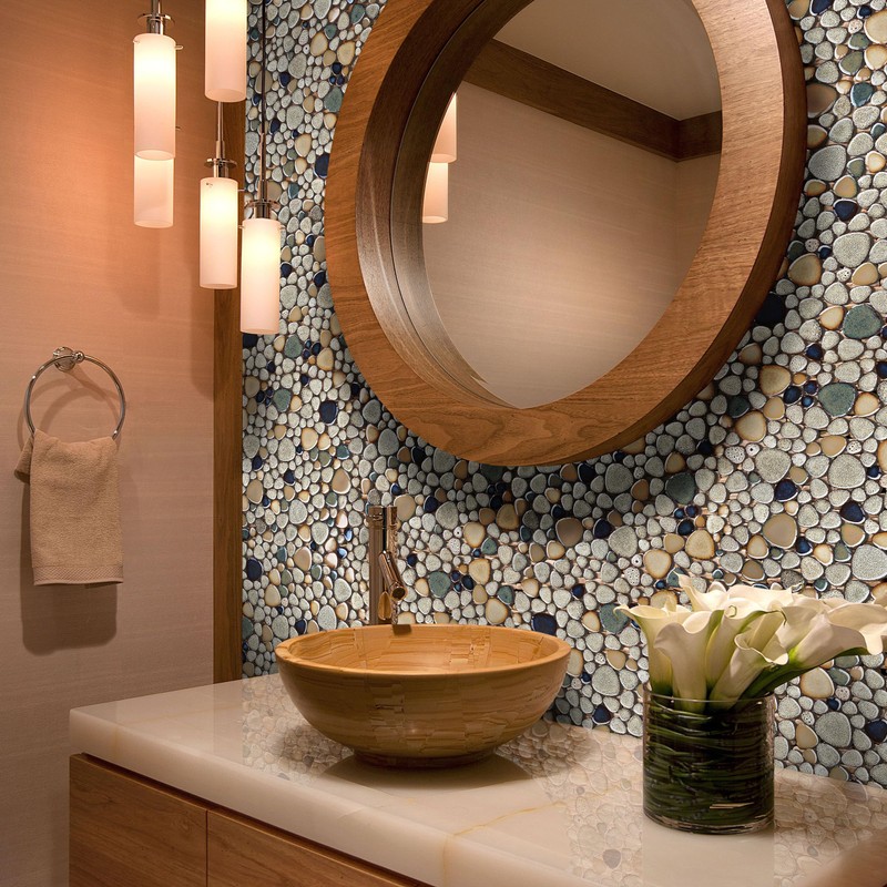 Primoon Pebble Stone Mosaic Tiles 5 Sheets, Beige Tan Brown