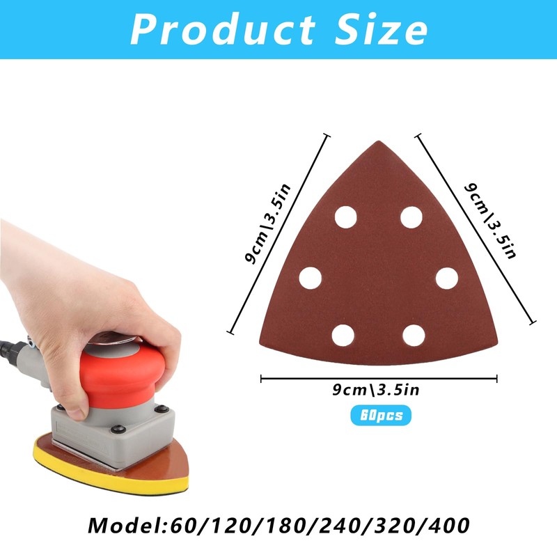 60 Pieces Sanding Discs Pads, 6 Holes Hook and Loop