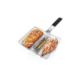 Fish Grilling Basket, Stainless Steel Grill Basket with Removable Handle, Portable Folding Grilling Rack for Outdoor Cooking Meat Vegetables Seafood BBQ